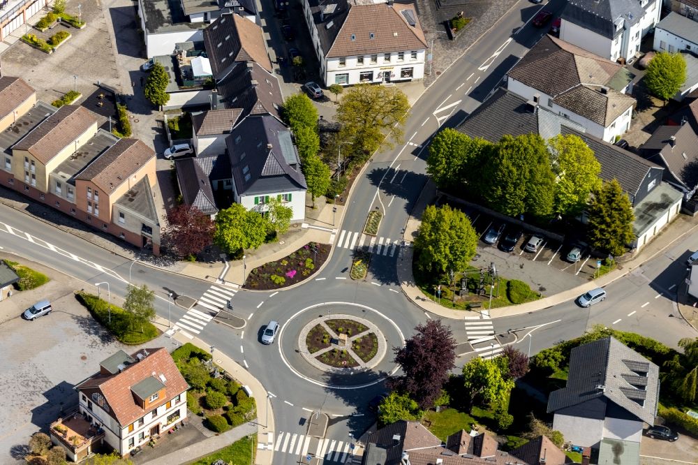 Breckerfeld from above - Traffic management of the roundabout road on Westring - Prioreier Strasse in Breckerfeld in the state North Rhine-Westphalia, Germany