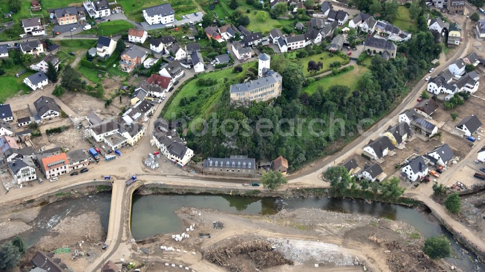 Altenahr from above - Kreuzberg with Kreuzberg Castle after the flood disaster this year in the state Rhineland-Palatinate, Germany