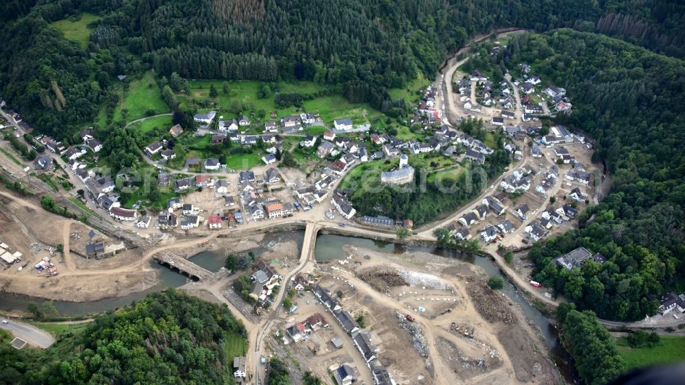 Altenahr from the bird's eye view: Kreuzberg with Kreuzberg Castle after the flood disaster this year in the state Rhineland-Palatinate, Germany