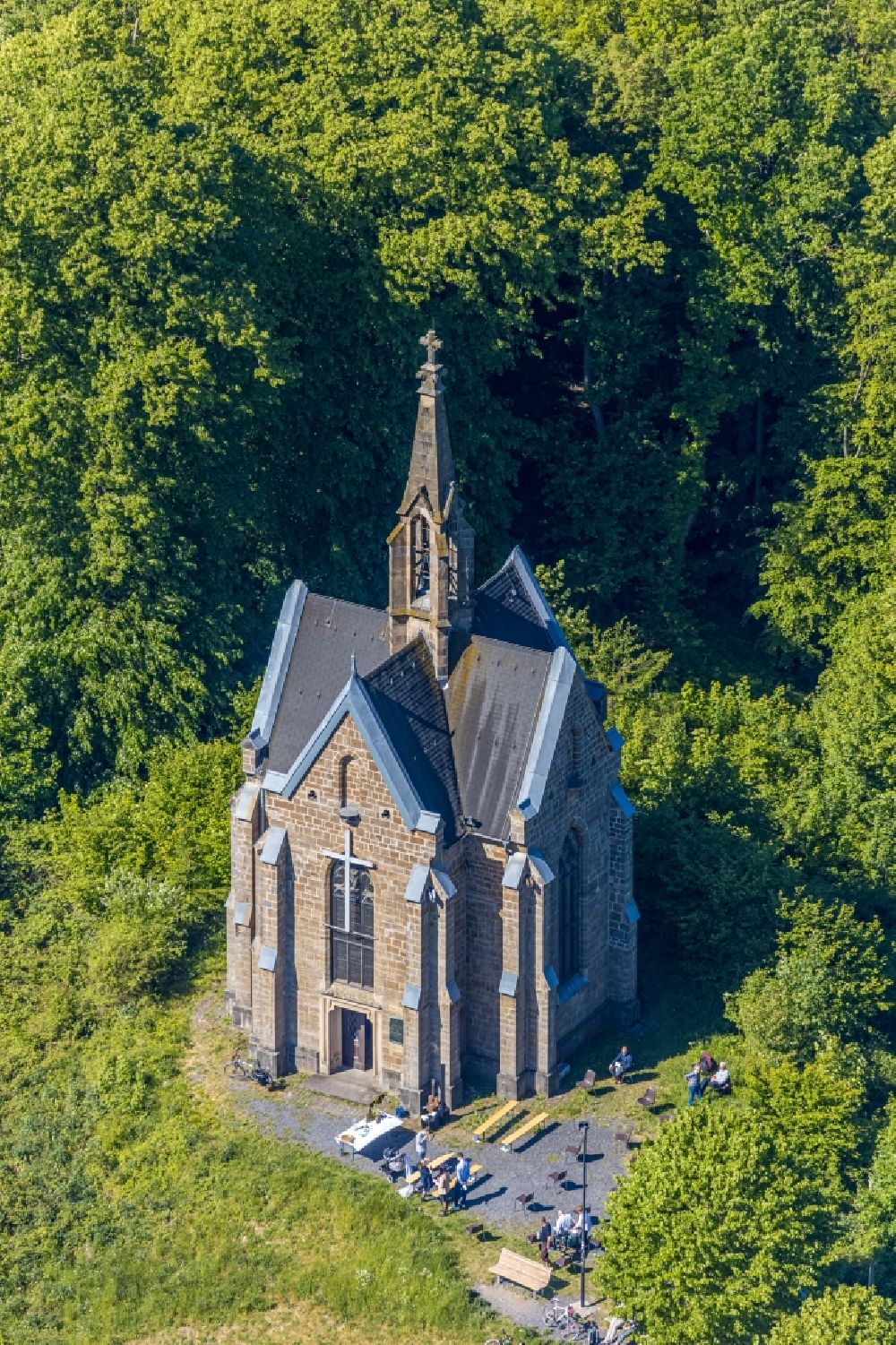 Arnsberg from above - Church building of the Kreuzberg chapel in the district Wennigloh in Arnsberg in the state North Rhine-Westphalia, Germany