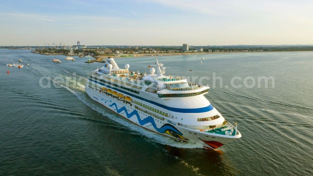 Aerial image Rostock - Cruise and passenger ship AIDAaura in the district Warnemuende in Rostock in the state Mecklenburg - Western Pomerania, Germany