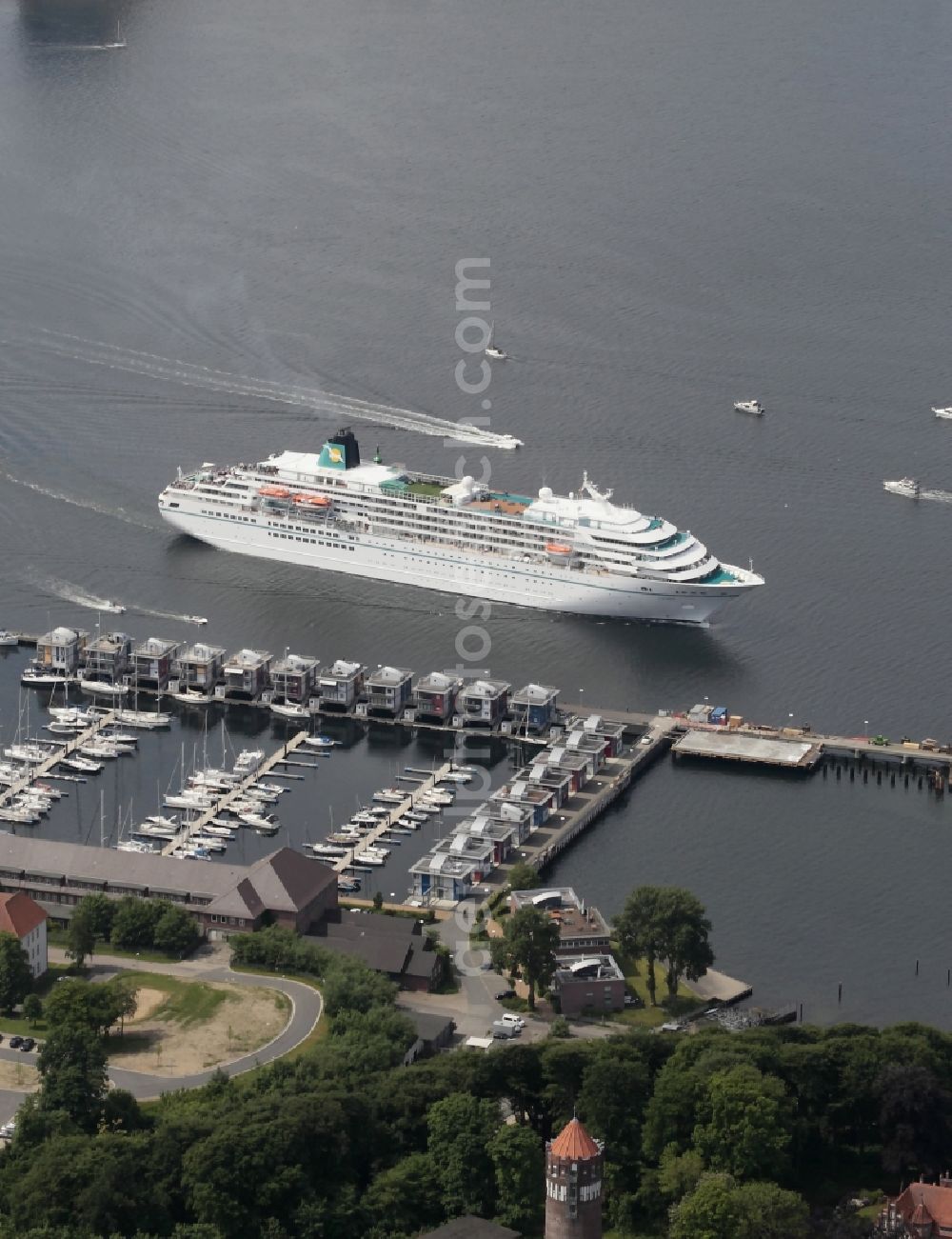 Flensburg from above - Cruise ship Amadea in Flensburg in Schleswig-Holstein