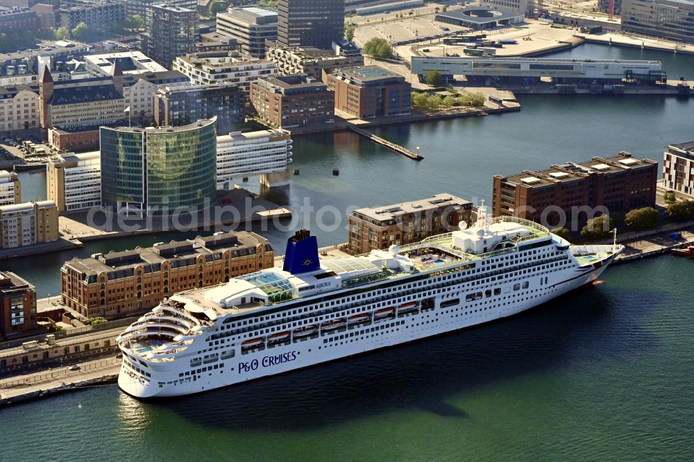 Aerial photograph Kopenhagen - Cruise and passenger ship Aurora in Copenhagen in Region Hovedstaden, Denmark