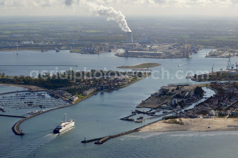 Rostock from above - Cruise and passenger ship to the harbor in the district Hohe Duene in Rostock in the state Mecklenburg - Western Pomerania, Germany