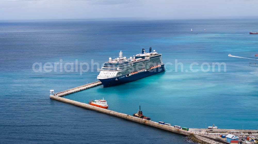 Bridgetown from the bird's eye view: Cruise and passenger ship Celebrity Equinox on street Unnamed Road in Bridgetown in Saint Michael, Barbados