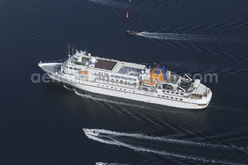 Glücksburg (Ostsee) from the bird's eye view: Cruise ship on the Flensburg Fjord in Schleswig-Holstein