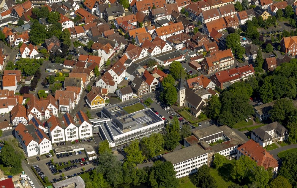 Aerial image Rheda-Wiedenbrück - The church of the cross in the Wasserstrasse in Rheda-Wiedenbrueck in the state North Rhine-Westphalia