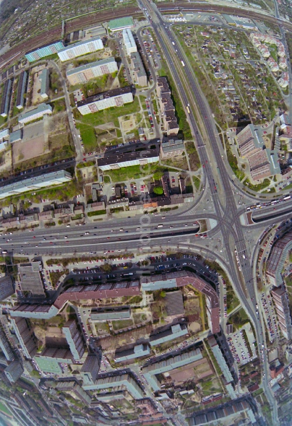 Aerial image Berlin - Road over the crossroads Alt-Friedrichsfelde in the district Friedrichsfelde in Berlin, Germany