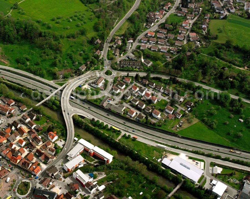 Aerial image Ebersbach an der Fils - Road over the crossroads Bundesstrasse 10 - Albstrasse in Ebersbach an der Fils in the state Baden-Wuerttemberg, Germany