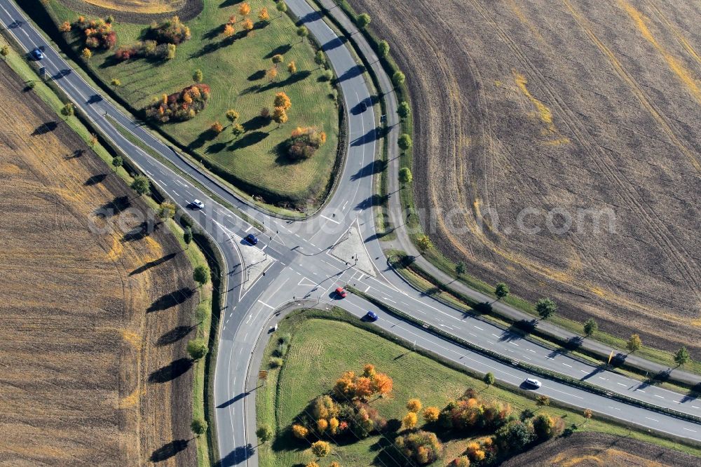 Aerial photograph Weimar - Crossing B85 and L2139 at Gabersdorf district Weimar in Thuringia