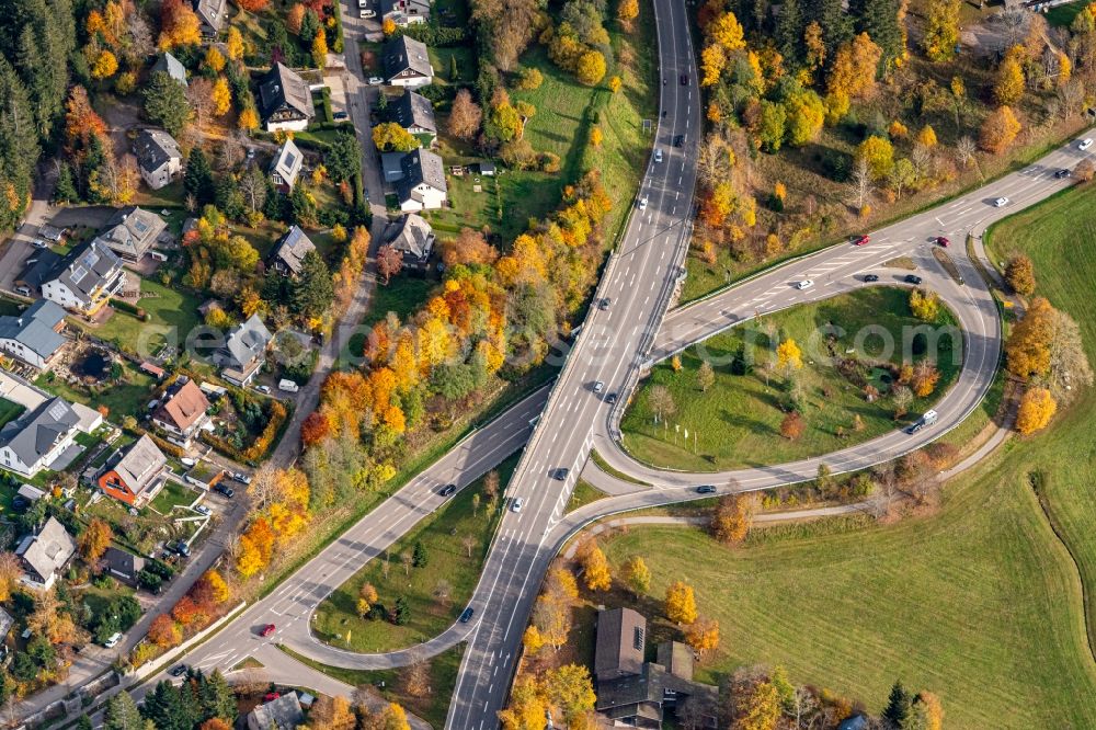 Hinterzarten from above - Road over the crossroads B500 B31 in Hinterzarten in the state Baden-Wuerttemberg, Germany