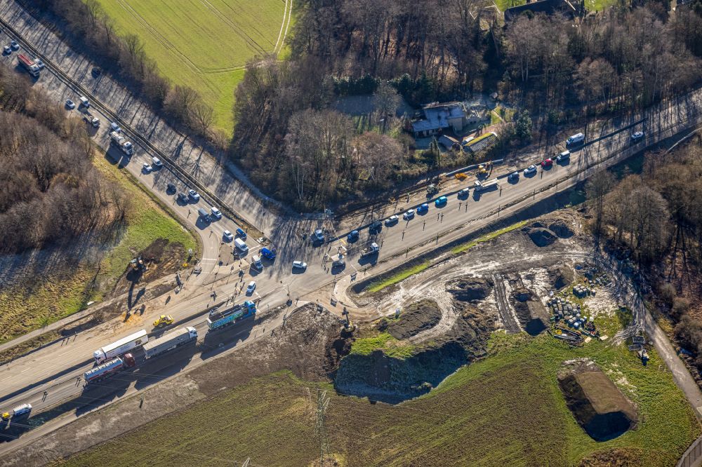 Eving from above - Construction site to remodel the course of the intersection on Bundesstrassen 236 and 54 in Eving at Ruhrgebiet in the state North Rhine-Westphalia, Germany