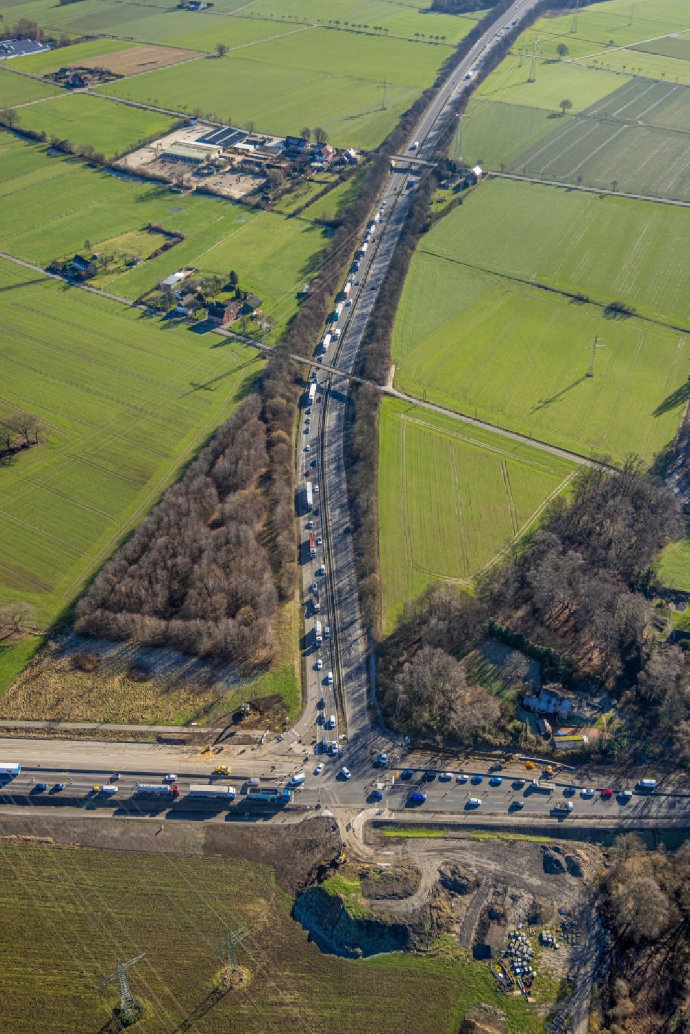 Eving from the bird's eye view: Construction site to remodel the course of the intersection on Bundesstrassen 236 and 54 in Eving at Ruhrgebiet in the state North Rhine-Westphalia, Germany
