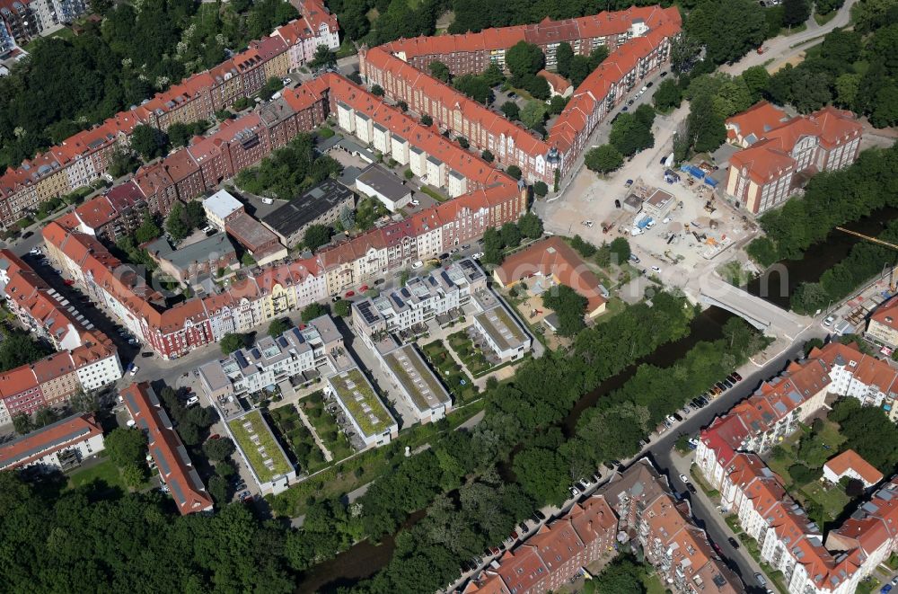 Aerial image Erfurt - Construction site to remodel the course of the intersection Karlstrasse corner Adalbertstrasse in the district Andreasvorstadt in Erfurt in the state Thuringia, Germany