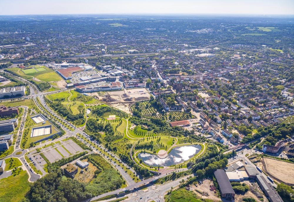 Aerial photograph Essen - Company premises of and headquarters of thyssenkrupp AG in Essen in the federal state of North Rhine-Westphalia, Germany