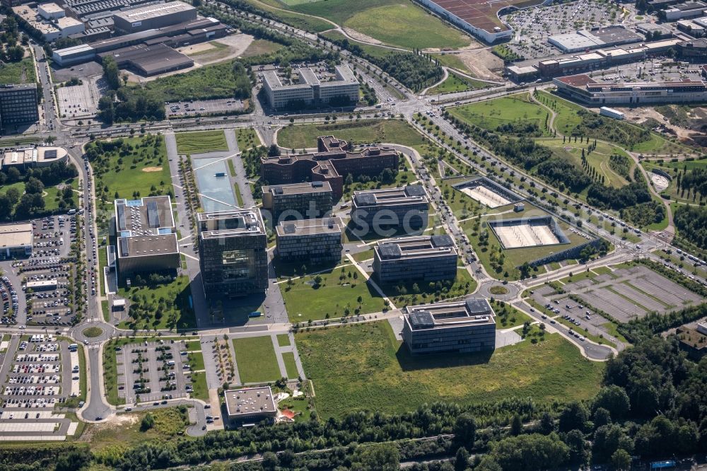 Essen from above - Company premises of and headquarters of thyssenkrupp AG in Essen in the federal state of North Rhine-Westphalia, Germany