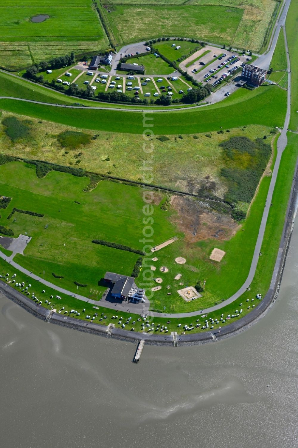 Aerial image Husum - Coastline with dike protection strips on the Wadden Sea of ??the North Sea in Husum in the state Schleswig-Holstein, Germany