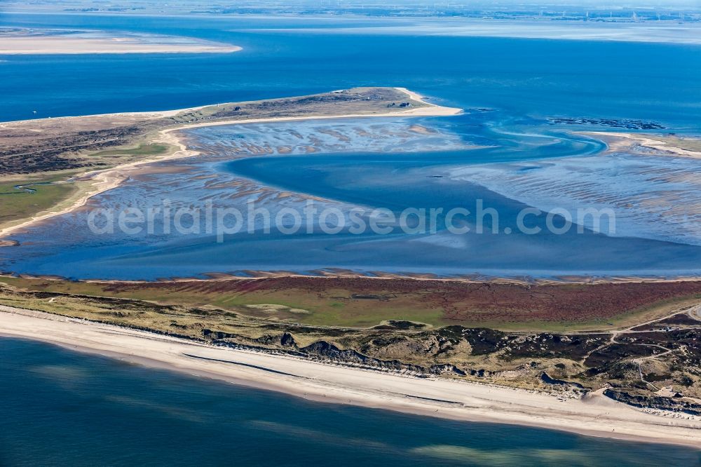 Aerial photograph List - Coastal landscape of the North Sea island Sylt in the district Ellenbogen in List in the state of Schleswig-Holstein, Germany