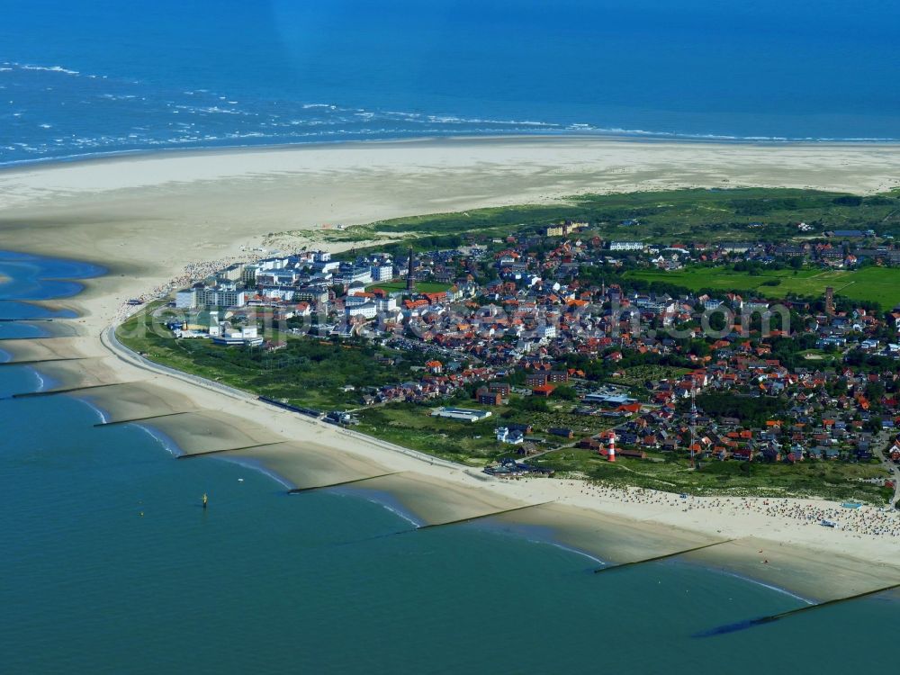 Borkum from above - Coastal landscape and sandbar - structures at the North Sea in Borkum in the state Lower Saxony, Germany