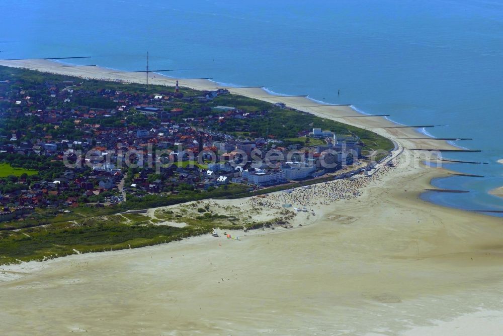 Aerial image Borkum - Coastal landscape and sandbar - structures at the North Sea in Borkum in the state Lower Saxony, Germany