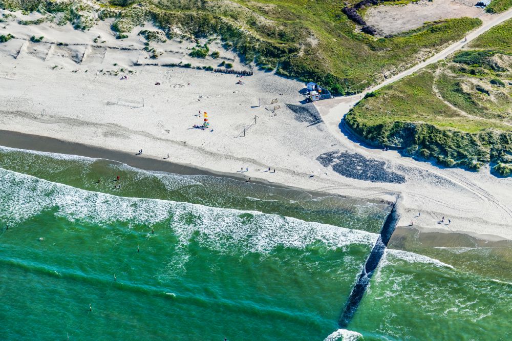 Aerial image Norderney - Coastline on the sandy beach DLRG Lippestrand in Norderney in the state Lower Saxony, Germany