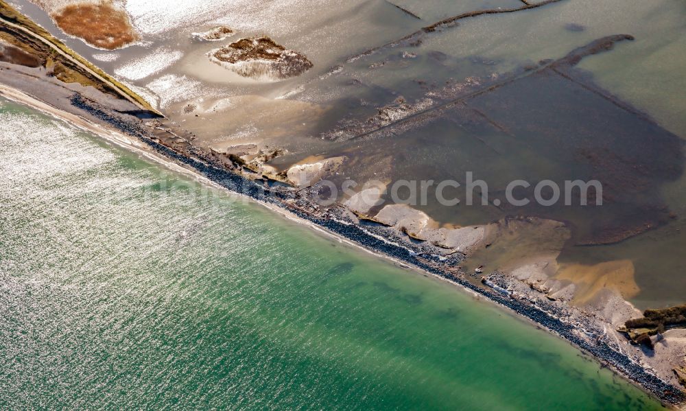 Aerial image Nieby - Flood and storm damage on the coastal landscape on the sandy beach at the Geltinger Birk nature reserve in Nieby in the state Schleswig-Holstein, Germany