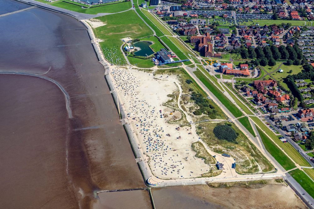 Norden from above - Coastline on the sandy beach Norddeich in the district Norddeich in Norden in the state Lower Saxony, Germany