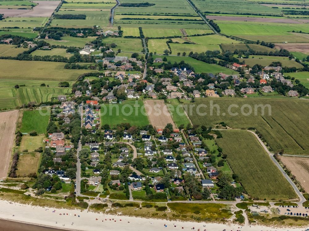 Aerial image Nieblum - Coastal landscape on the sandy beach of the North Sea - the island of Foehr in the state Schleswig-Holstein, Germany