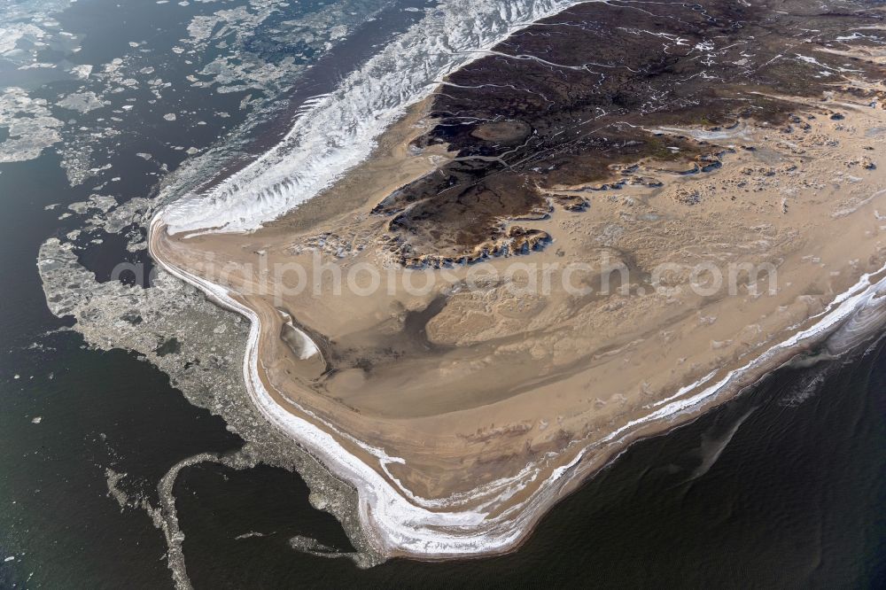 Aerial image Baltrum - Coastline on the sandy beach of North Sea Island Norderney with view to the isalnd of Baltrum in the state Lower Saxony