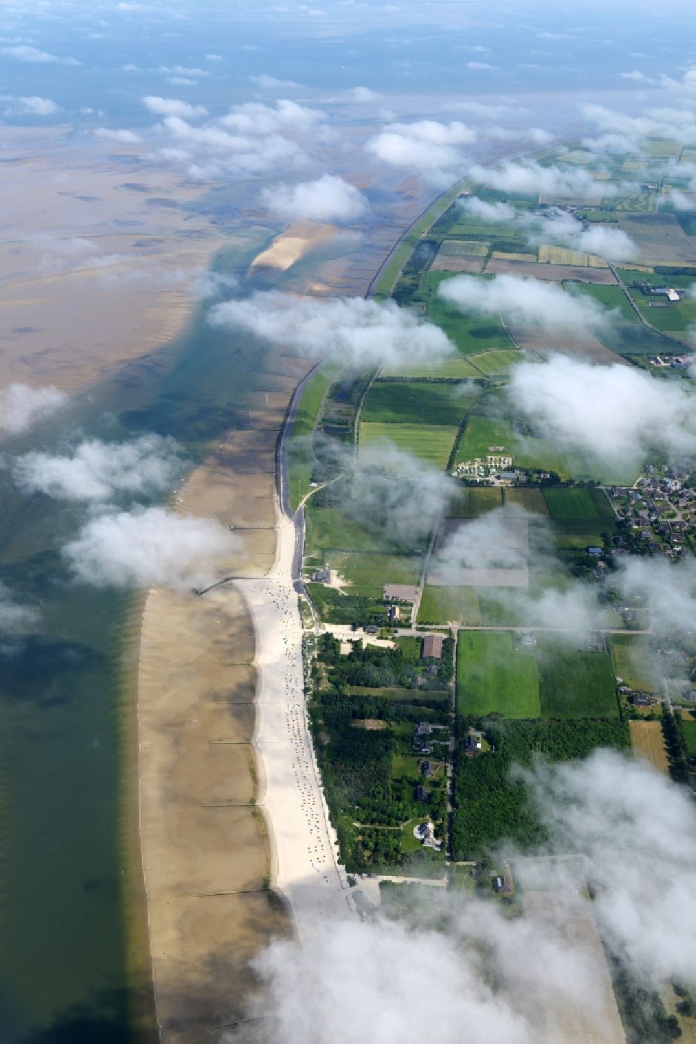 Utersum from the bird's eye view: Coastline on the sandy beach of North Sea in Utersum in the state Schleswig-Holstein