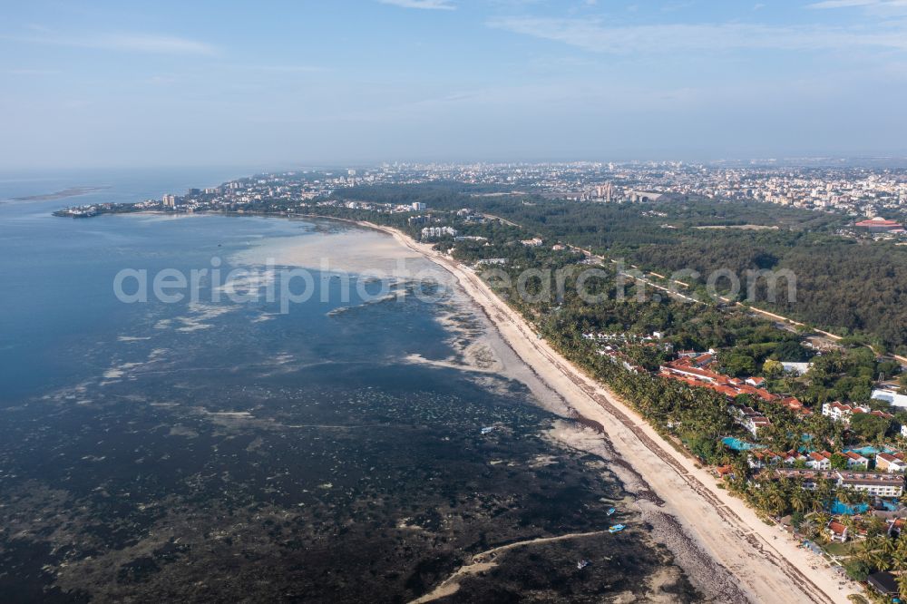 Aerial photograph Mombasa - Coastline on the sandy beach Nyali in Mombasa in Mombasa County, Kenya