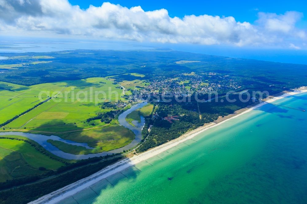 Prerow from the bird's eye view: Coastline on the sandy beach of Baltic Sea in Prerow in the state , Germany