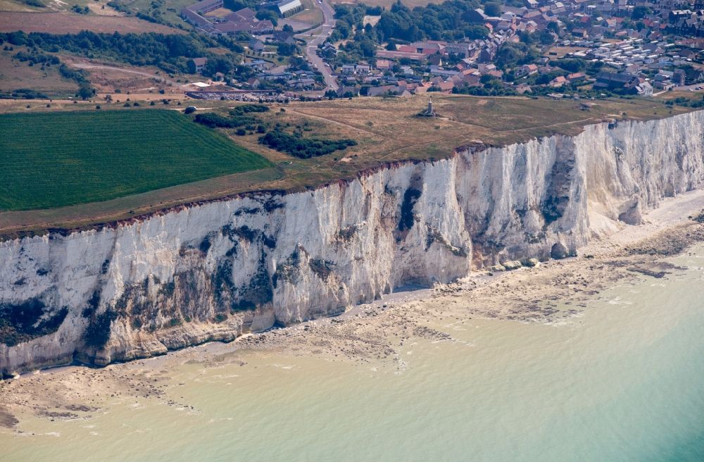 Aerial image Le Treport - Coastline at the rocky cliffs of Alabastakueste in Le Treport in Normandie, France