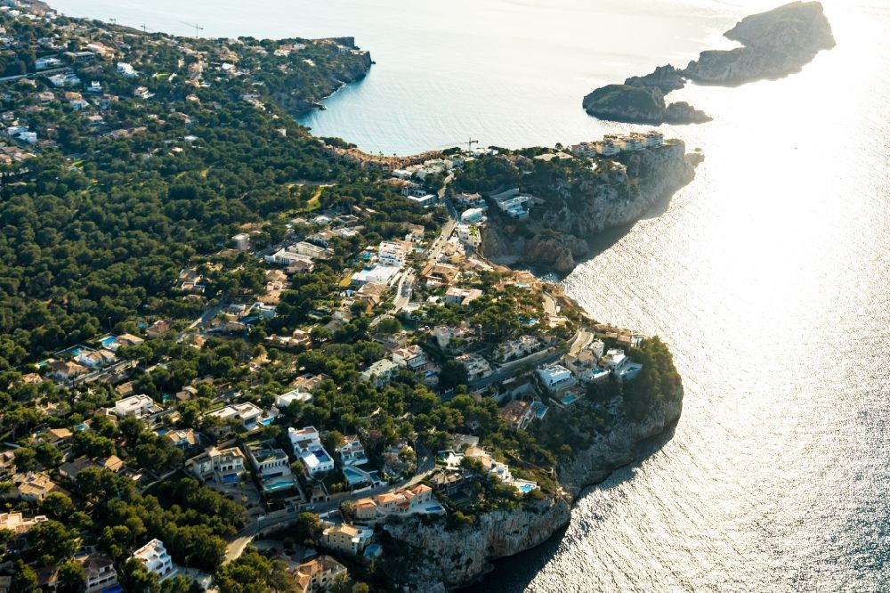 Aerial image Santa Ponca - Coastline at the rocky cliffs of of Balearic Sea in Santa Ponca in Balearic Islands, Spain
