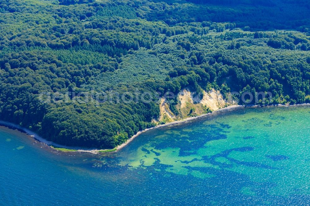 Aerial image Binz - Coastline at the rocky cliffs of of Baltic Sea in Binz in the state Mecklenburg - Western Pomerania, Germany