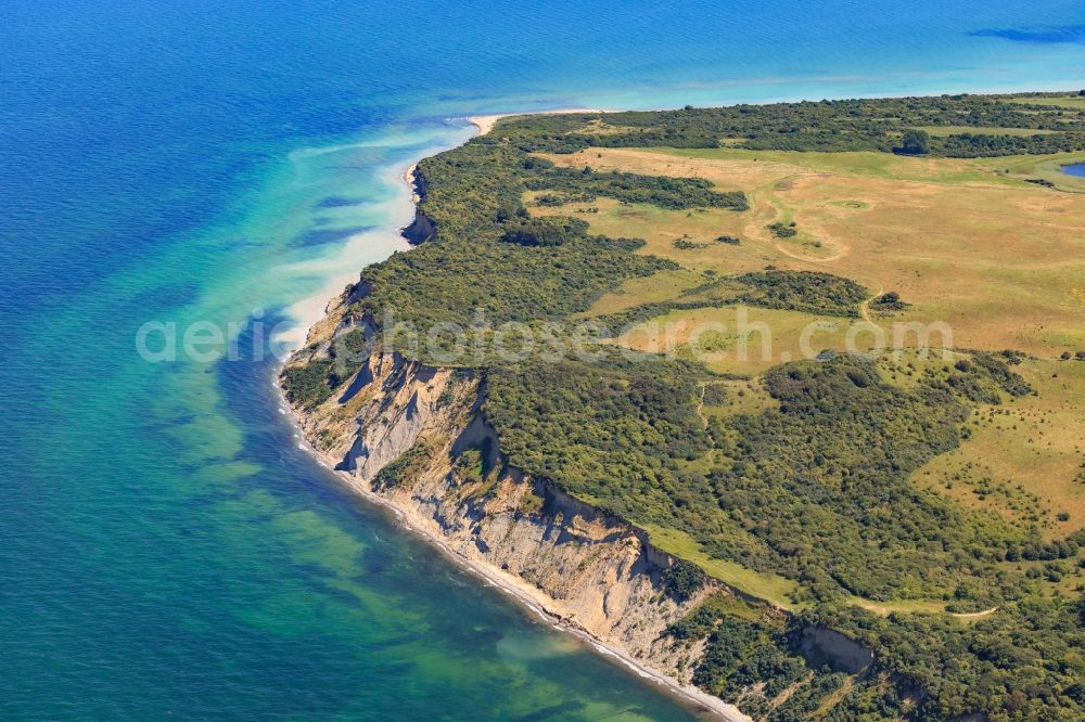 Aerial image Insel Hiddensee - Coastline at the rocky cliffs of of Baltic Sea in the district Dornbusch in Insel Hiddensee in the state Mecklenburg - Western Pomerania, Germany