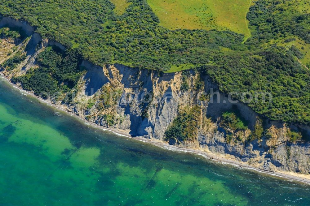 Aerial photograph Insel Hiddensee - Coastline at the rocky cliffs of of Baltic Sea in the district Dornbusch in Insel Hiddensee in the state Mecklenburg - Western Pomerania, Germany