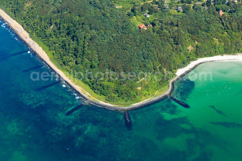 Insel Hiddensee from the bird's eye view: Coastline at the rocky cliffs of of Baltic Sea in the district Dornbusch in Insel Hiddensee in the state Mecklenburg - Western Pomerania, Germany