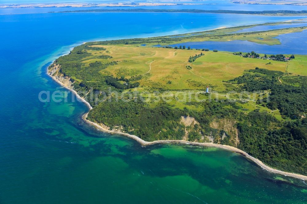 Insel Hiddensee from the bird's eye view: Coastline at the rocky cliffs of of Baltic Sea in the district Dornbusch in Insel Hiddensee in the state Mecklenburg - Western Pomerania, Germany
