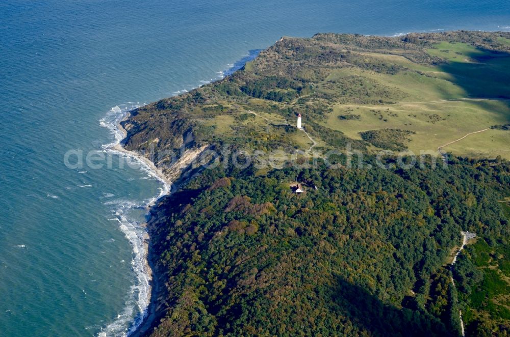 Insel Hiddensee from above - Coastline at the rocky cliffs of of Baltic Sea in the district Kloster in Insel Hiddensee in the state Mecklenburg - Western Pomerania, Germany
