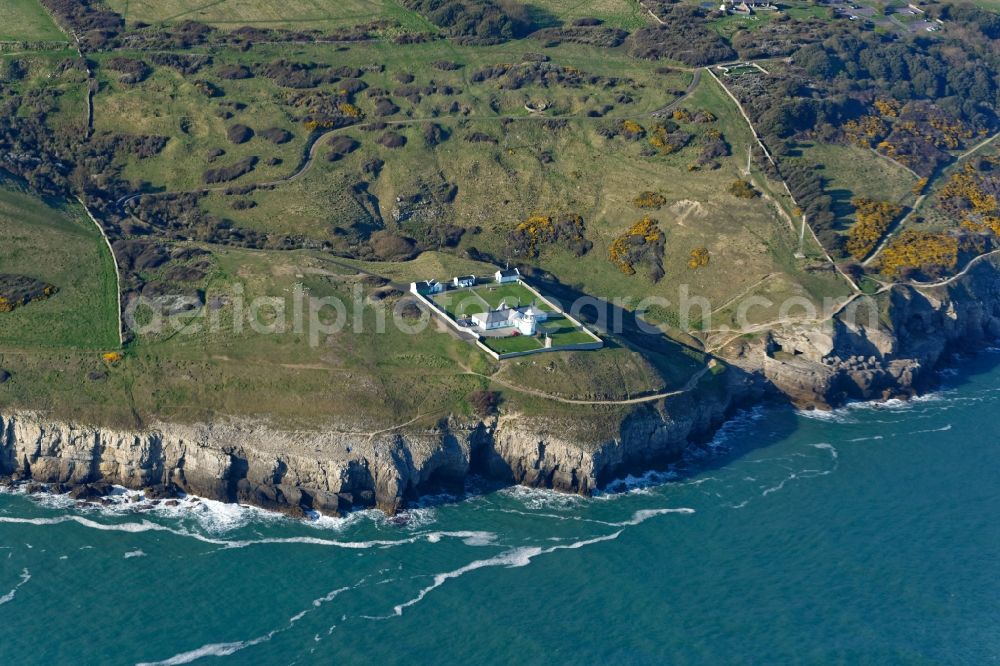 Aerial image Anvil Point Lighthouse - Coastline on Durlston Country Park and National Nature Reserve on Lighthouse Rd at the rocky cliffs of of English Channel Anvil Point Lighthouse in Swanage in England, United Kingdom