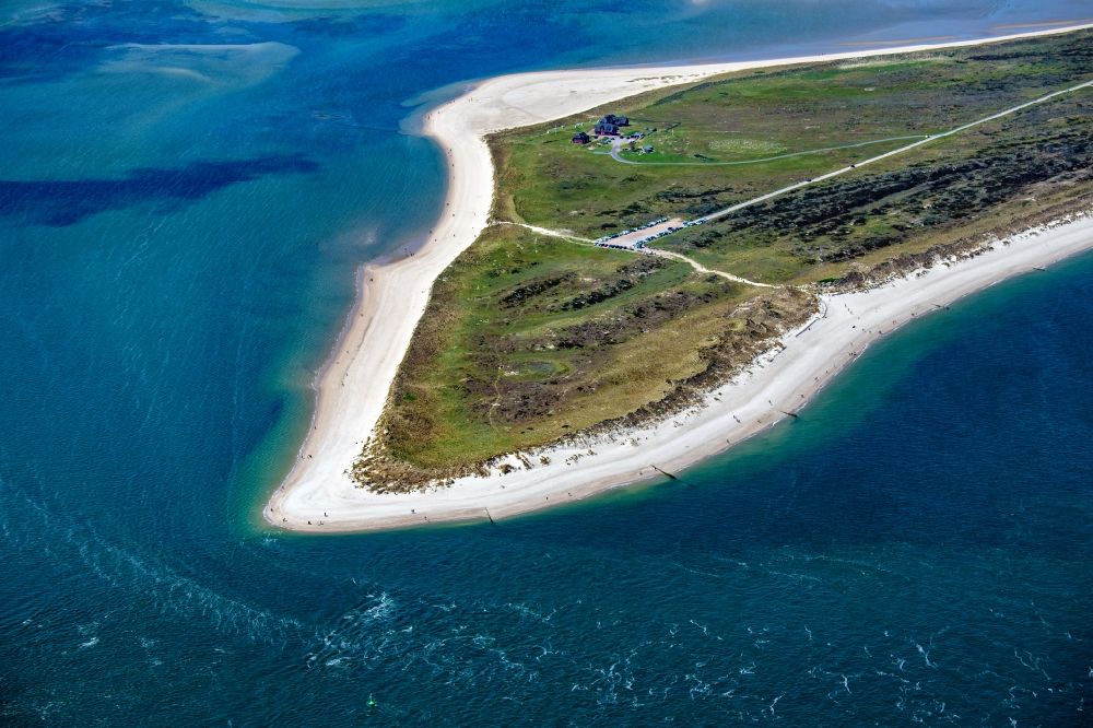 Aerial image List - Coastal landscape at Sylter Ellenbogen in List in the state Schleswig-Holstein, Germany