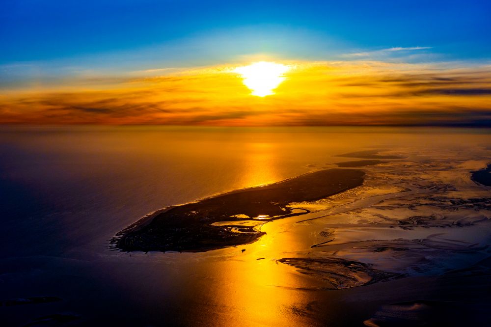 Norderney from above - Coastal area of the North Sea - the island of Norderney at sunrise in Norderney in the state Lower Saxony, Germany