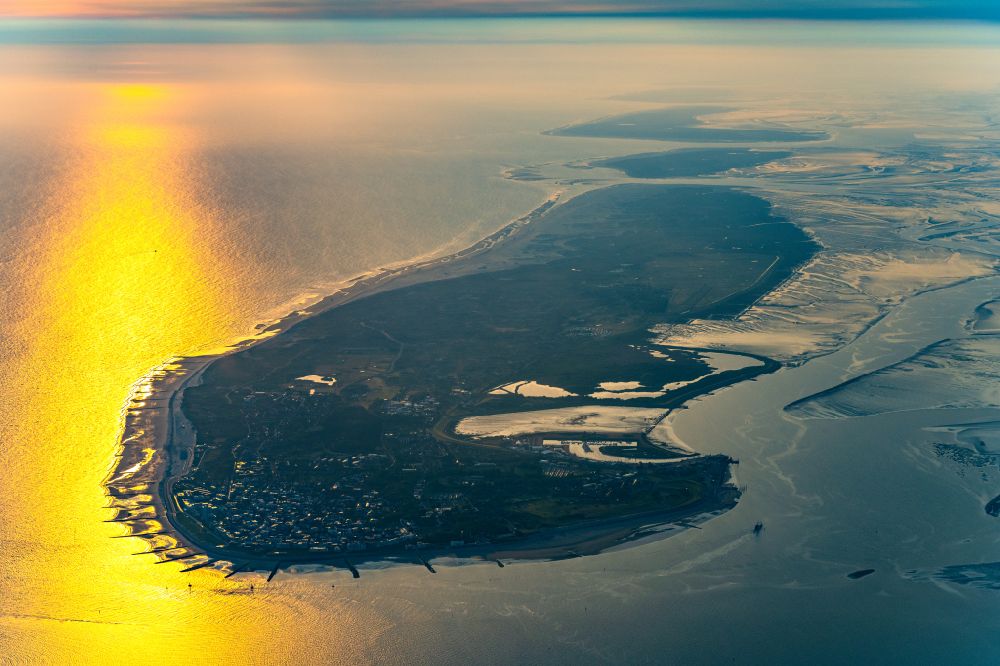 Aerial image Norderney - Coastal area of the North Sea - the island of Norderney at sunrise in Norderney in the state Lower Saxony, Germany
