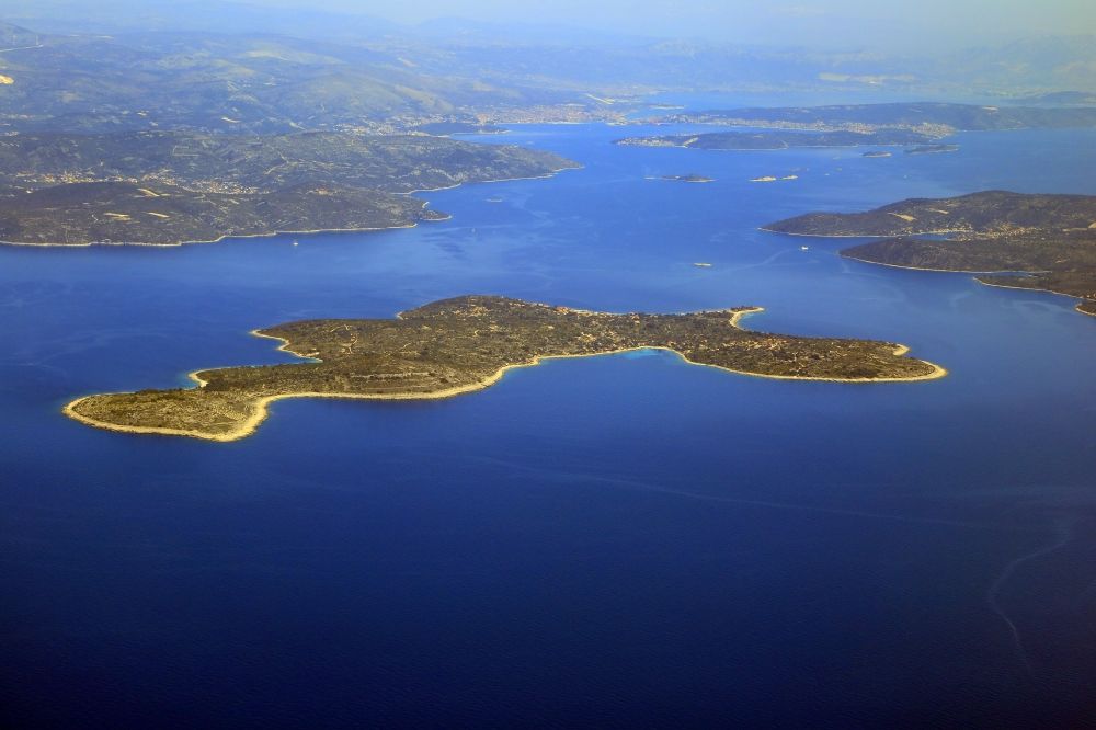 Aerial image Drvenik Veli - Coastal area Adriatic Sea - Island in Drvenik Veli in Splitsko-dalmatinska zupanija, Croatia