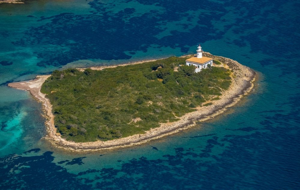 Alcudia from above - Coastal area Alcanada Lighthouse - Island in Alcudia in Balearic island of Mallorca, Spain