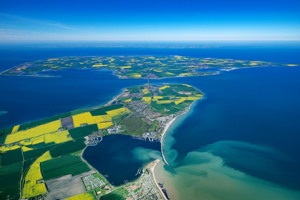 Aerial image Fehmarn - Coastal area from Grossenbrode to the island in Fehmarn in the state Schleswig-Holstein, Germany