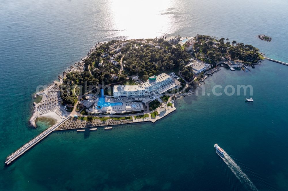 Porec from above - Coastal area of Isabella - Island with hotel of Valamar Collection Isabella Island Resort in Porec in Gespanschaft Istrien, Croatia