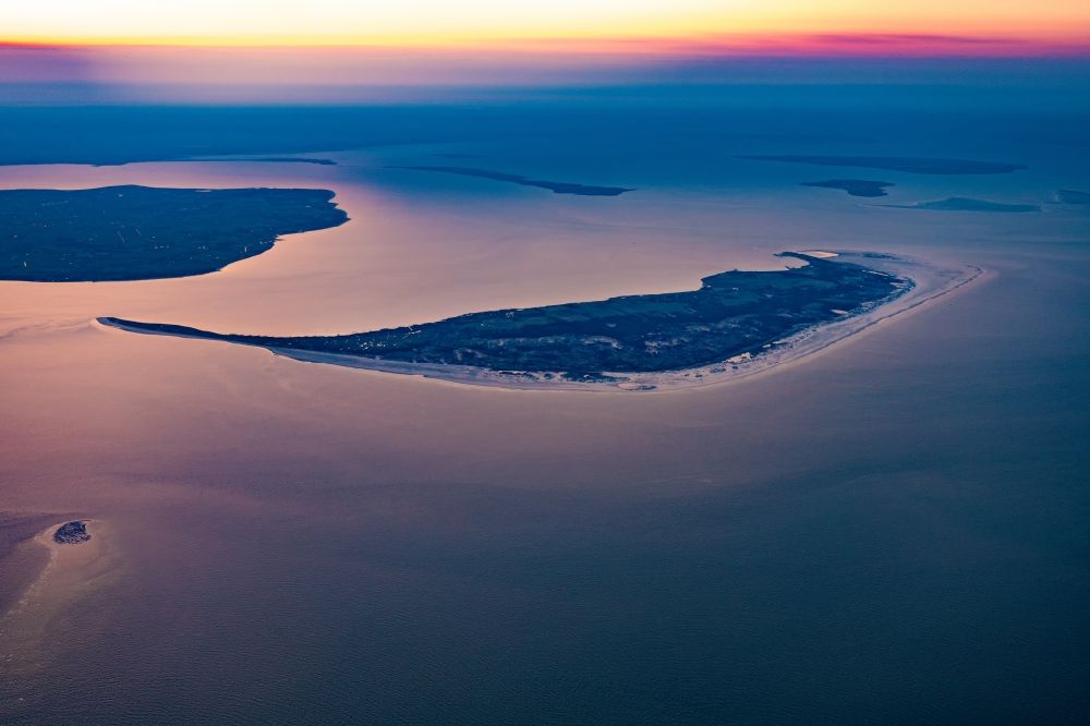 Amrum from above - Coastal area of a??a??the North Frisian North Sea island Amrum in sunrise in the state Schleswig-Holstein, Germany