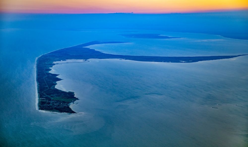 Sylt from above - Coastal area of a??a??the North Frisian North Sea island Sylt in sunrise in the state Schleswig-Holstein, Germany
